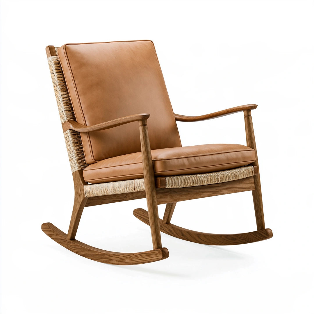 Fauteuil à bascule 70 x 92 x 100 cm en bois brun avec revêtement aspect cuir
