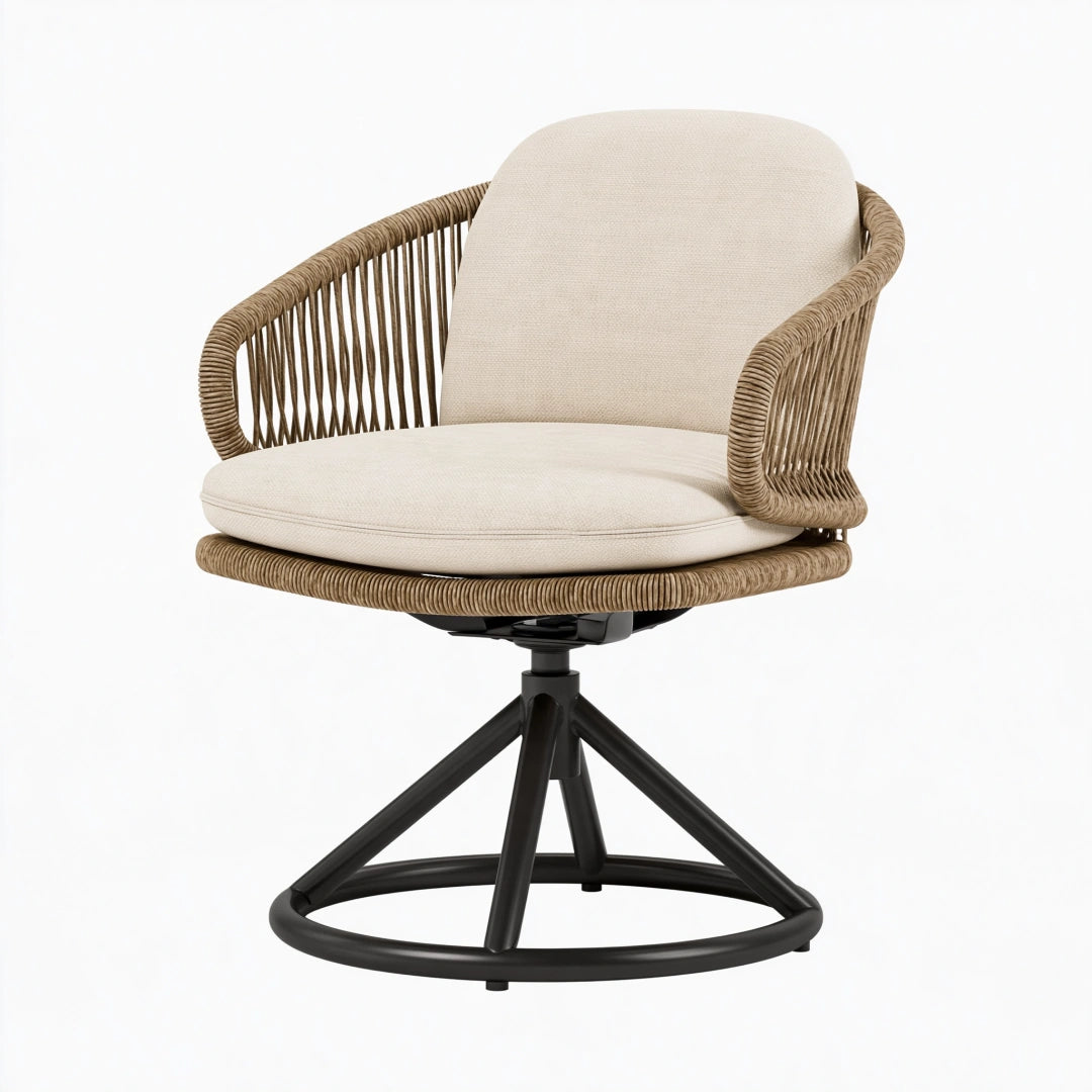 Fauteuil de jardin pivotant 78 x 75 x 87 cm en corde tressée beige et métal noir