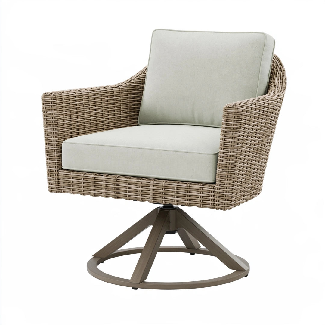 Fauteuil pivotant 80 x 82 x 88 cm en fibres tressées beige pour terrasse style contemporain