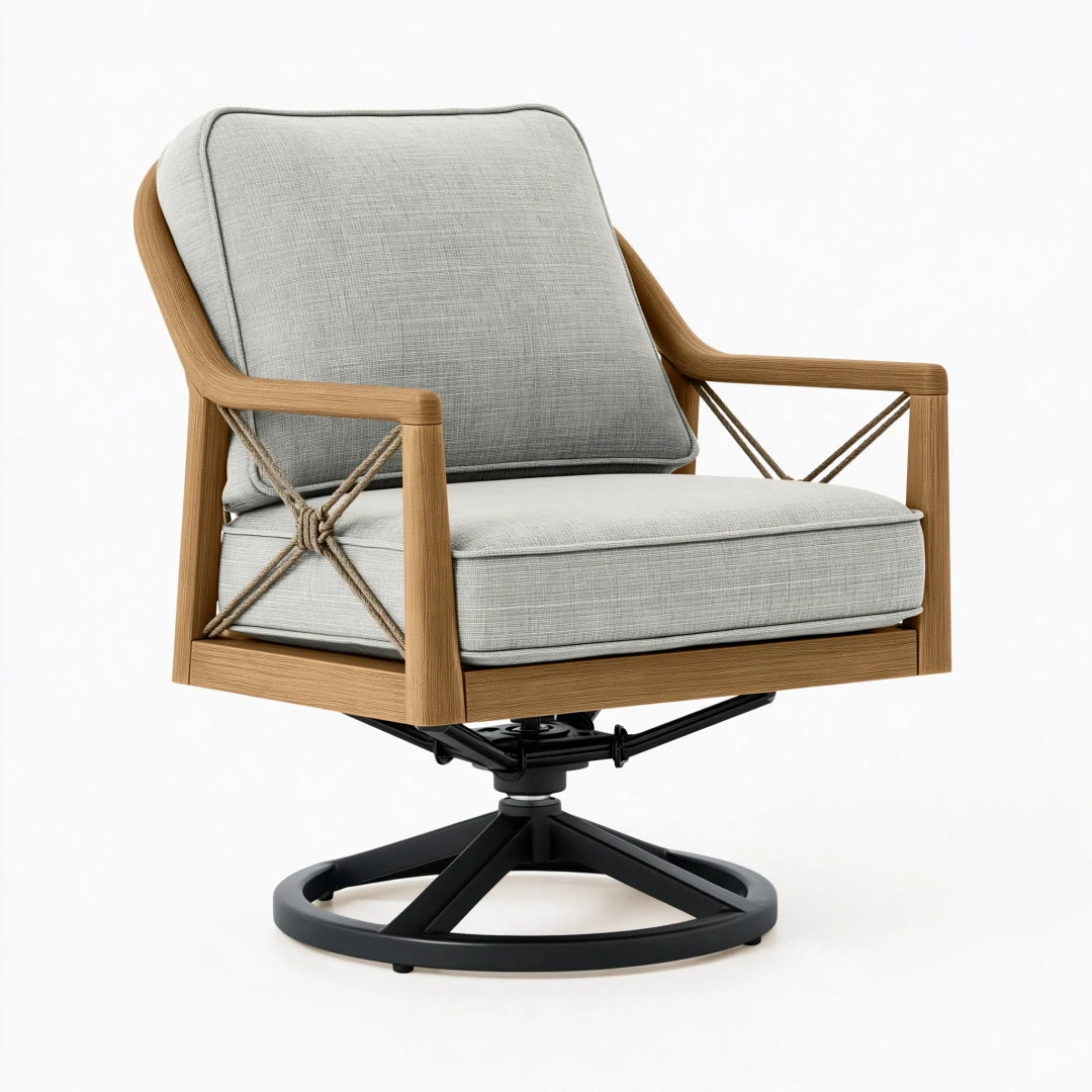 Fauteuil pivotant 75 x 75 x 85 cm en bois et tissu gris style contemporain