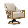 Fauteuil pivotant 75 x 80 x 92 cm en tissu beige avec structure en bois
