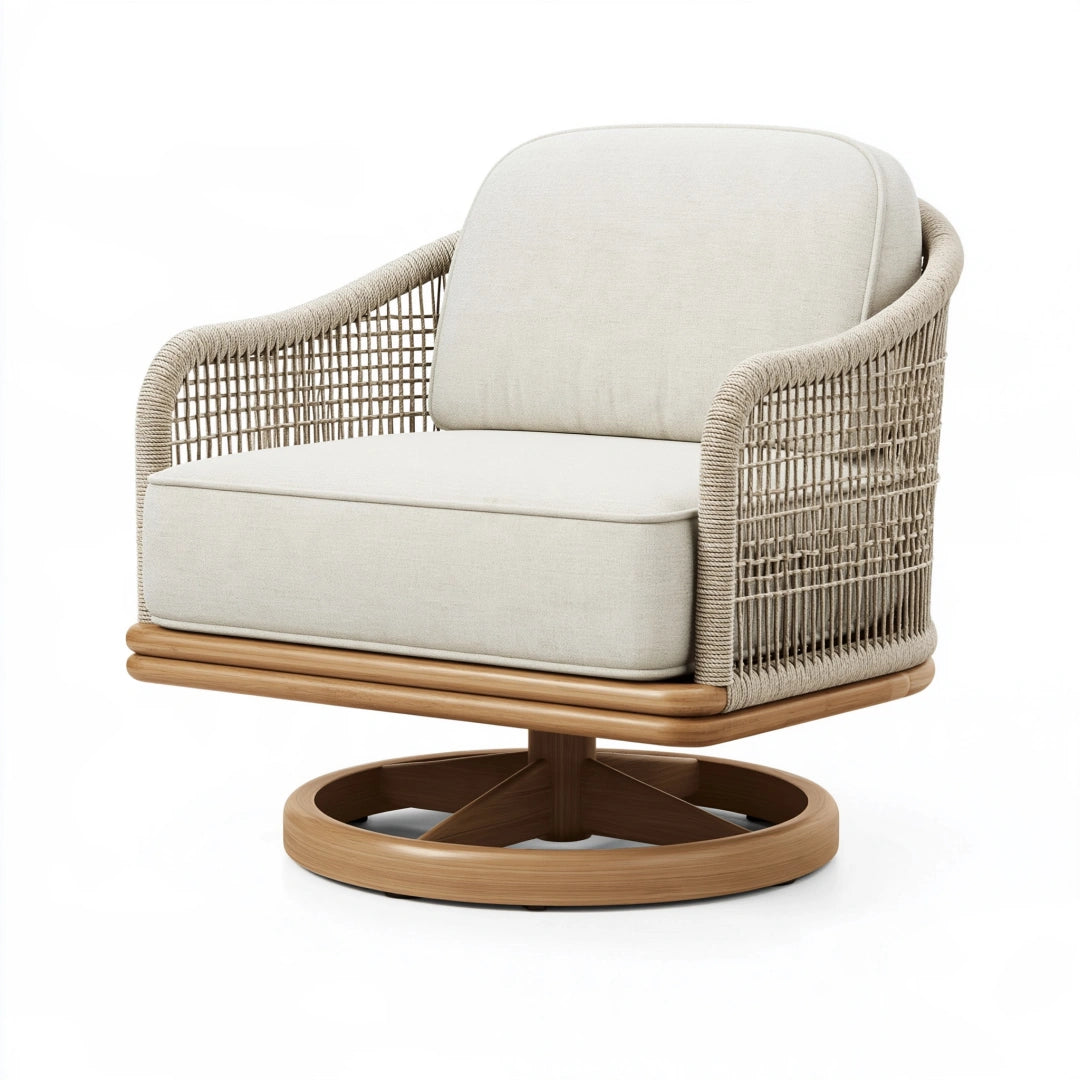 Fauteuil de jardin pivotant 80 x 82 x 83 cm en corde tressée beige