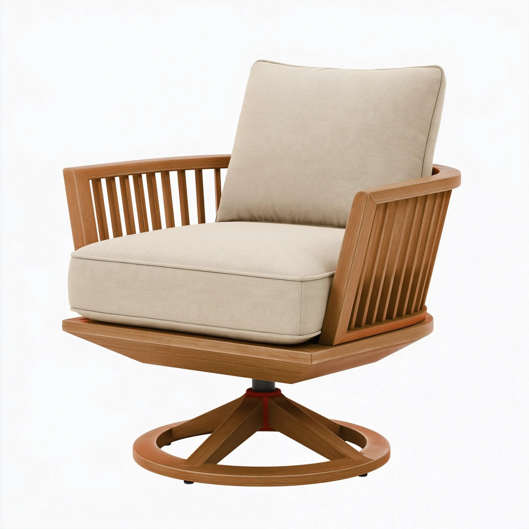 Fauteuil pivotant 78 x 82 x 92 cm en bois brun et tissu beige style contemporain