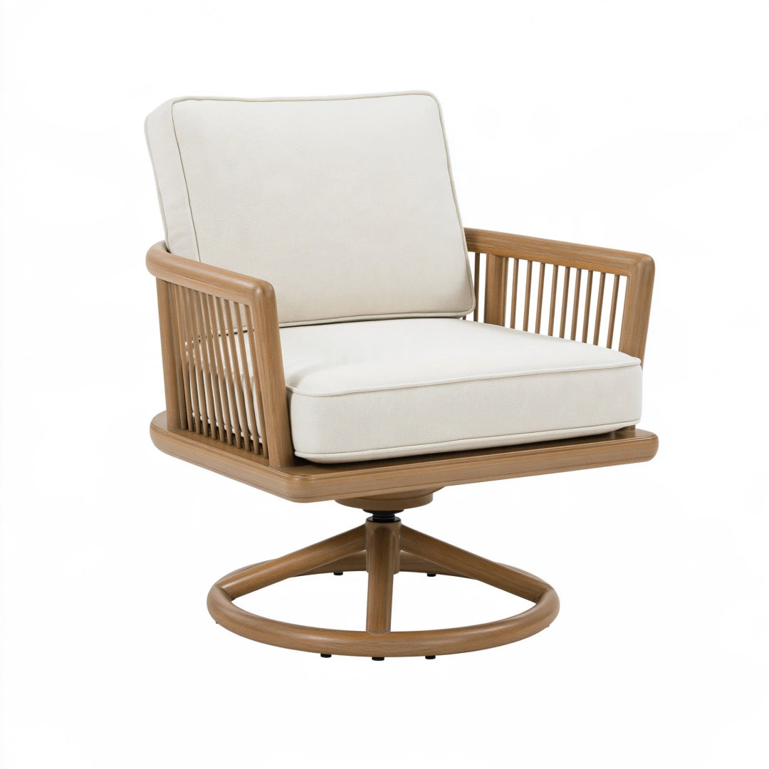 Fauteuil pivotant 78 x 75 x 85 cm en bois et tissu écru style contemporain