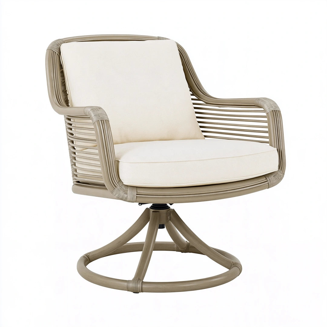 Fauteuil pivotant 80 x 75 x 95 cm en rotin beige style naturel