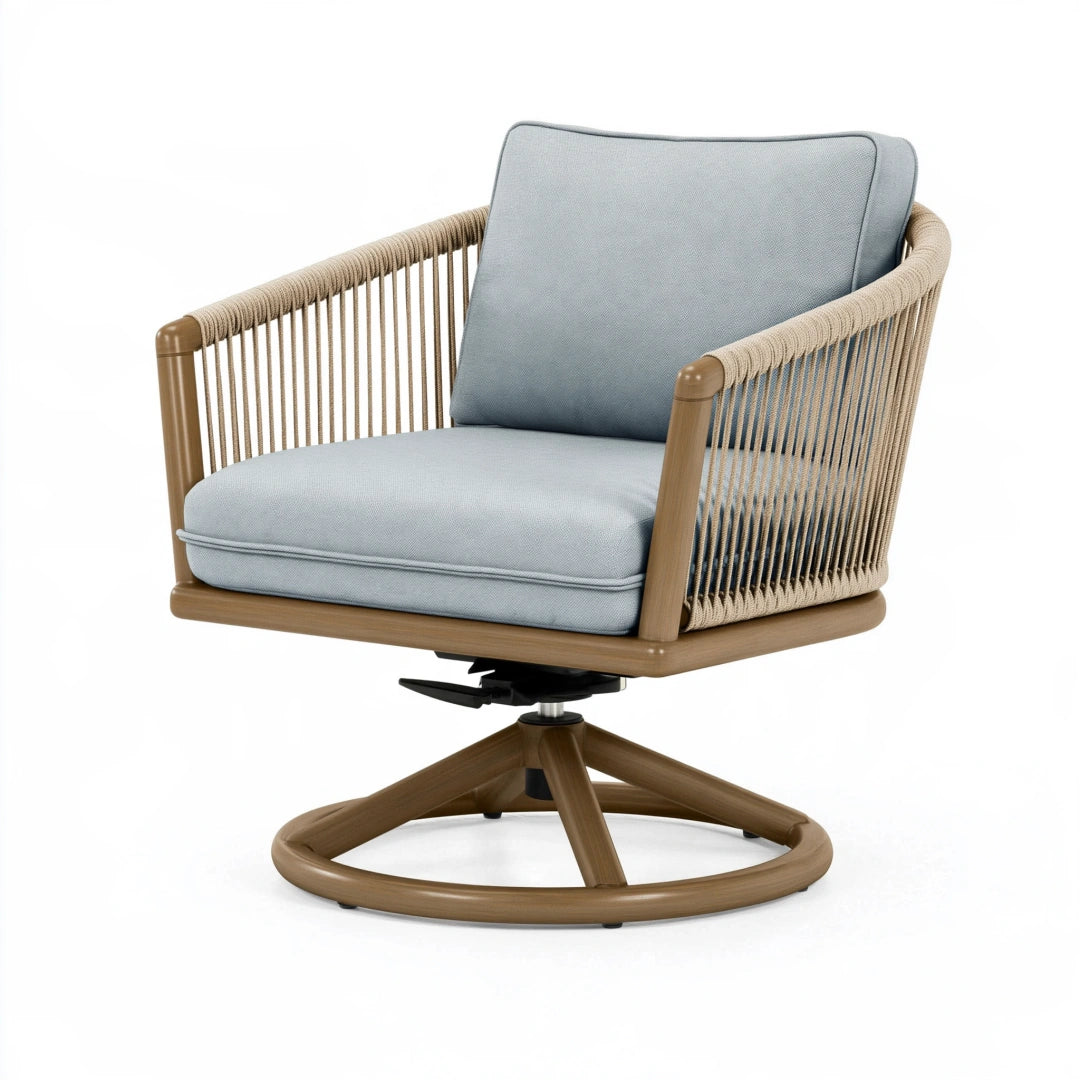 Fauteuil de jardin pivotant 78 x 78 x 88 cm bois corde tressée beige gris